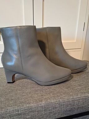 Dr.Liza Women’s Gray Leather Ankle Boots - Sleek Zip Heel
